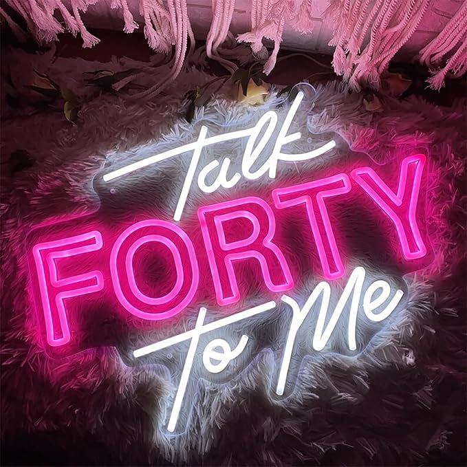 Talk Forty To Me Neon Sign,Hello Forty Neon Signs for Wall Decor,Happy Birthday Neon Signs with Dimmable Switch for Any Age Children's Room,Party,Christmas,Wedding Decoration,SIGNVIA,Size:60cm