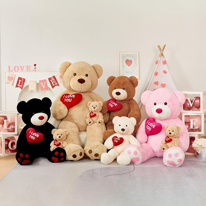 4.3 Feet Giant Teddy Bear Stuffed Animal, Large Black Plush Toys for Kids, I Love You Valentines Gift for Girlfriend Wedding