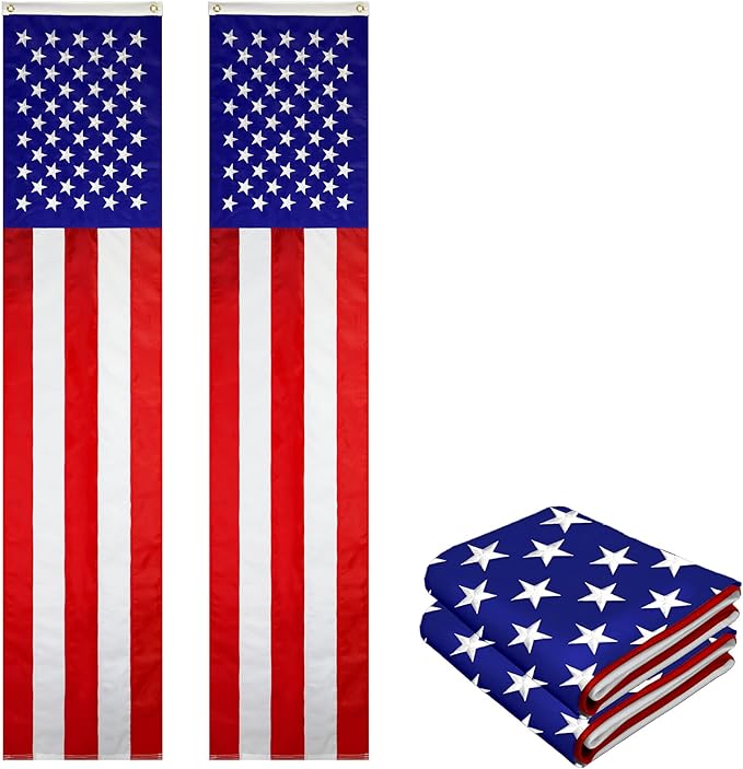 G128 – 2 Pack: American Flag Patriotic Bunting & Flag Pulldown, 50 Embroidered Stars with 5 Fully Sewn Stripes, decorative bunting, 20" x8', Red/White/Blue, Vertical Flag Wall Déc