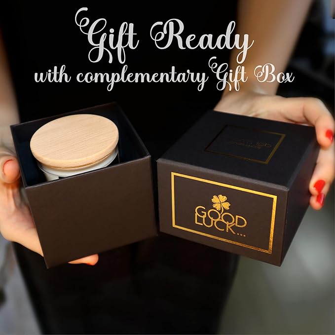 CharmLab Candle – Good Luck Scented Candle, 12 oz Glass Jar with Wooden Lid, Wood & Spice Sandal Bio Wax, Up to 40 Hours Burn, Luxury Gift Box, Elegant Home Decor Candle