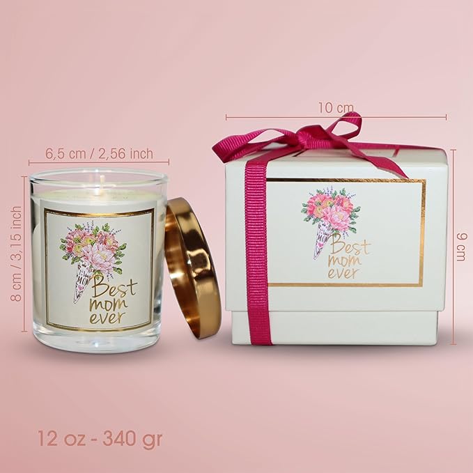 CharmLab Candle - Mother’s Day, Birthday Gift for Mom from Daughter or Son – Best Mom Ever- Luxury Glass Jar Candle with Gift Box - Lavender Scented - 12 oz, Natural Bio Wax, 40 Hr Burn
