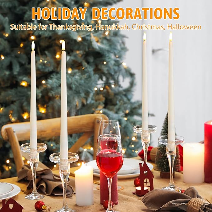 Baquler 50 Pcs Flameless Taper Candles Battery Operated Bulk 12.4 Ivory LED Taper Candles Flickering LED Candlesticks for Wedding Advent Halloween Christmas Party Decor