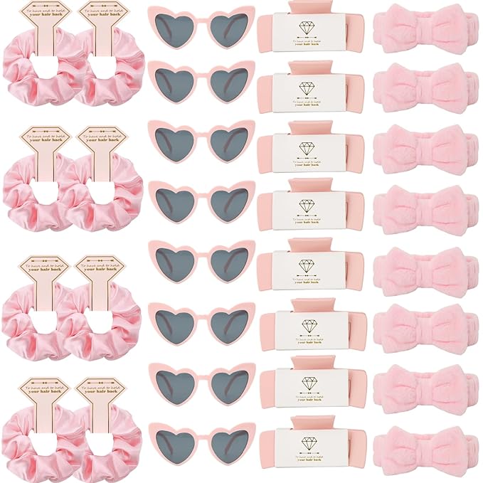Bridesmaid Scrunchies Proposal Hair claws clips Set of 12 Bridal Shower heart sunglasses Gifts for Wedding Bachelorette Party Favors (32pcs Pink)