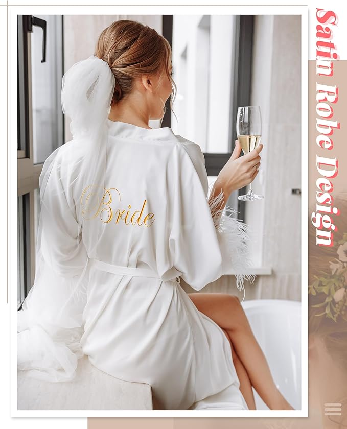 Jecery 12 Pcs Bridesmaid Robes Bride Kimono for Wedding Day Satin Embroidered Bridal Party Robes