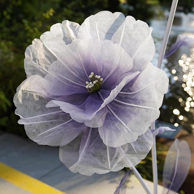 Giant Artificial Flower Decor,Oversized Gradient Organza Flower with Bendable Stem,DIY Shape Fake Flower Sculpture with Heavy Base for Wedding,Event,Party & Photo Backdrop,Store Display(purple)