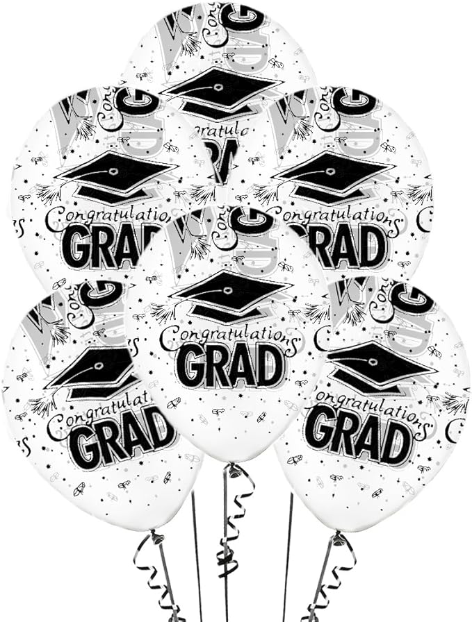 PMU 100 Pcs Crystal Clear Graduation Balloons Class of 2025 with All-Over Print White Grad Caps-Confetti and Streamers | Graduation Party Supplies | Congratulations Grad Latex Balloons Latex