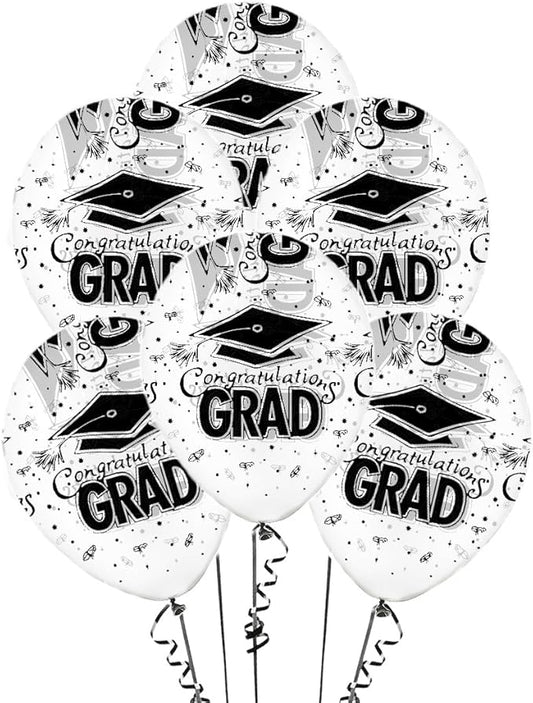PMU 100 Pcs Crystal Clear Graduation Balloons Class of 2025 with All-Over Print White Grad Caps-Confetti and Streamers | Graduation Party Supplies | Congratulations Grad Latex Balloons Latex