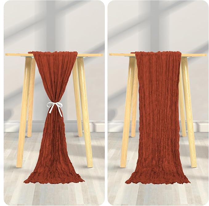 12 Pack Cheesecloth Table Runner 20 x 120 inch Cheese Cloth Table Runner Bulk,Romantic Boho Sheer Gauze Fabric Table Runners for Wedding Reception,Party,Bridal Shower Table Decor(Terracotta)