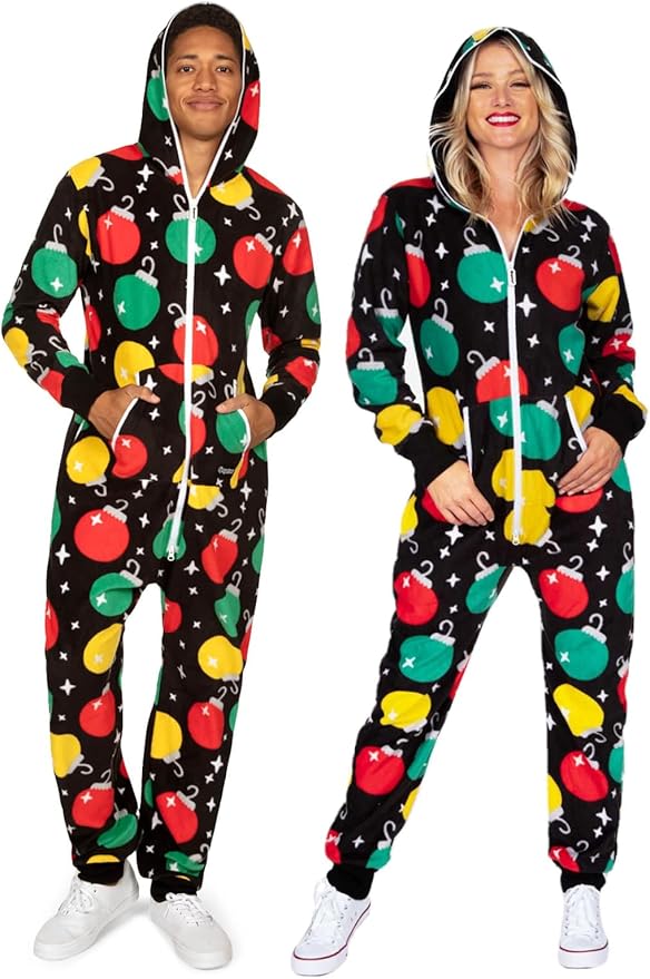 Tipsy Elves Christmas Onesies for Adults - Comfy Unisex Matching Holiday Jumpsuits with Convenient Pockets