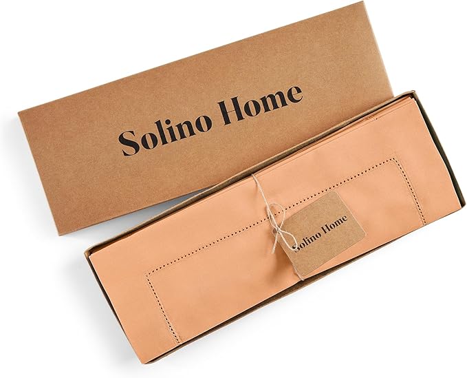 Solino Home Cotton Linen Placemats Set of 4 - Hemstitch Peach Bloom Placemats 14 x 19 Inch - Machine Washable Table Mats for Valentines, Spring, Easter