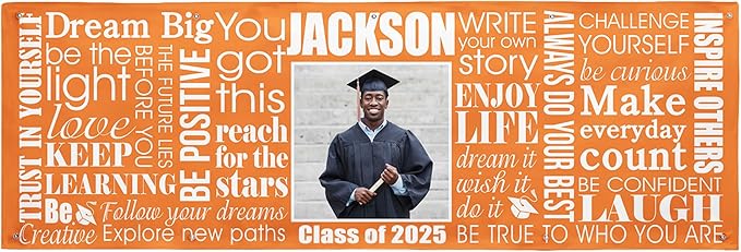 Let's Make Memories Personalized Graduation Banner - Graduation Party Decorations - Customized Congratulations Banner - Class of 2025 - Indoor/Outdoor Vinyl - Big Dreams - Orange - 10 ft.