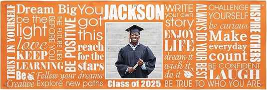 Let's Make Memories Personalized Graduation Banner - Graduation Party Decorations - Customized Congratulations Banner - Class of 2025 - Indoor/Outdoor Vinyl - Big Dreams - Orange - 10 ft.