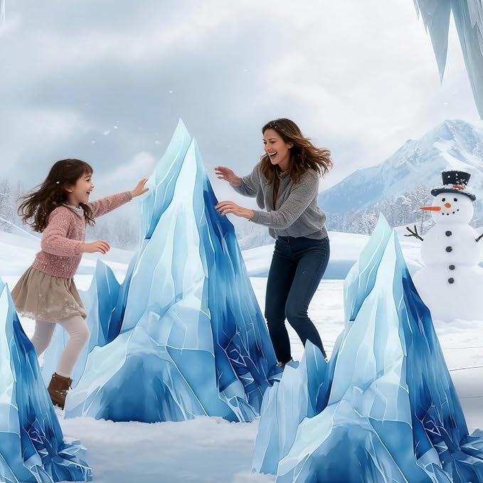 Thyle 3 Pieces Large Winter Iceberg Cardboard 24" 35" 39" Ice Birthday Party Supplies Cutout Standup Photo Booth Prop Backdrop Winter Wonderland Arctic Scene Baby Shower Favors