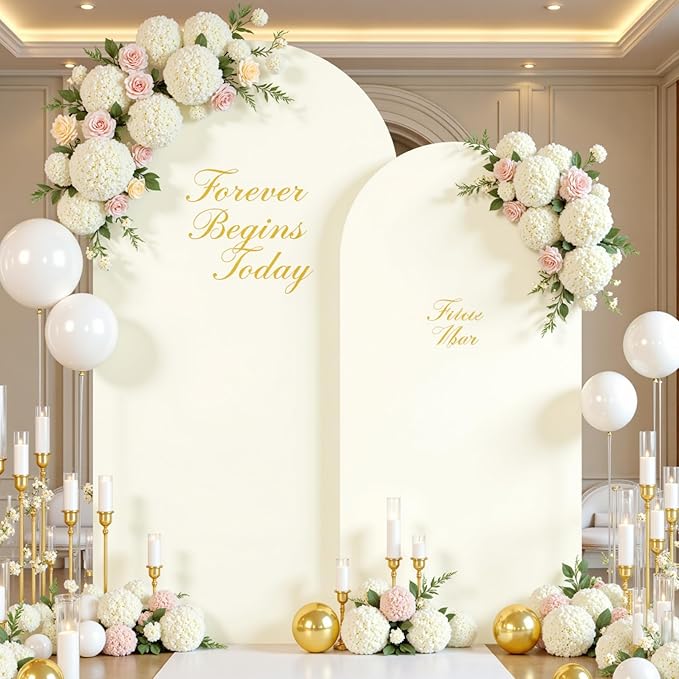 Ivory Photo Arch Backdrop Cover Set of 2 Spandex 7.2 and 6ft Ivory Arch Covers Stretchy Backdrop Wedding Balloon Arch Stand Covers for Birthday Party Baby Shower Bridal Shower Arches Background