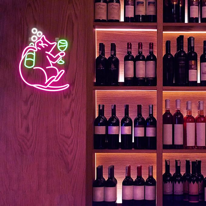 NOSUN Cat Beer Neon Sign Funny Bar Neon Signs for Wall Decor with Dimmable Cat Beer Led Sign Pink Animal Bar Light Up Signs for Bedroom Men Cave Home Birthday Party Home Decor