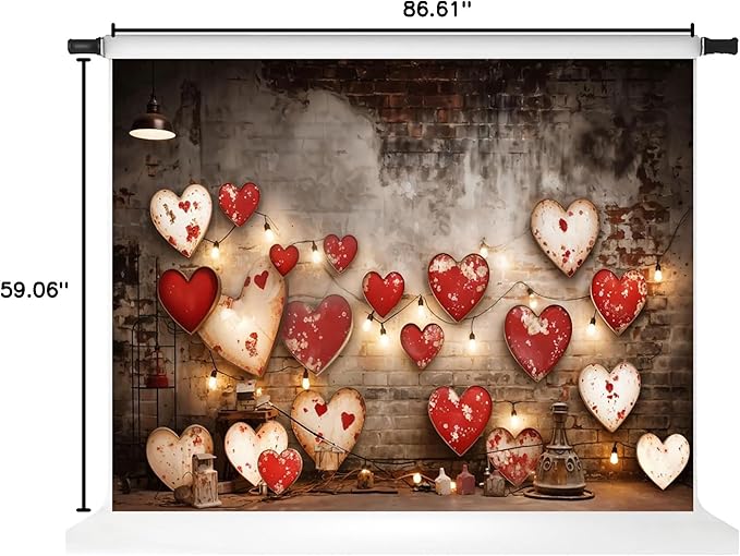Kate Valentine Backdrop Red Love Heart Brick Wall Photo Background Valentine Chlidren Photo Booth Props, 7x5ft