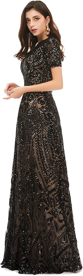 Women's Double V-Neck Sequins Lace-up Mermaid Evening Dress