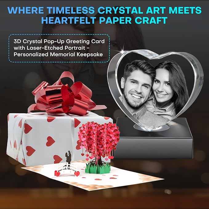Personalized Anniversary 3D Crystal Photo Gifts for Women 3D Laser Picture Engraved Customized Picture Frames Crystal Birthday Wedding Memorial Gift for Mom, Wife, Men, Her, Husband, Grandma