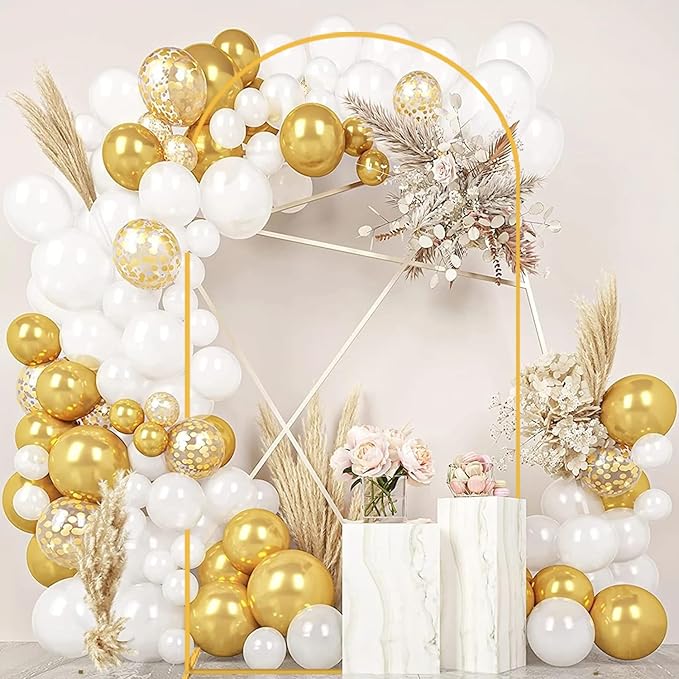 7.2 FT Wedding Arch Stand and White Arch Cover Set Metal Arch Stand Frame with Spandex Arch Cover Balloon Arch Stand and Cover Set for Wedding Ceremony Birthday Party Event Decor