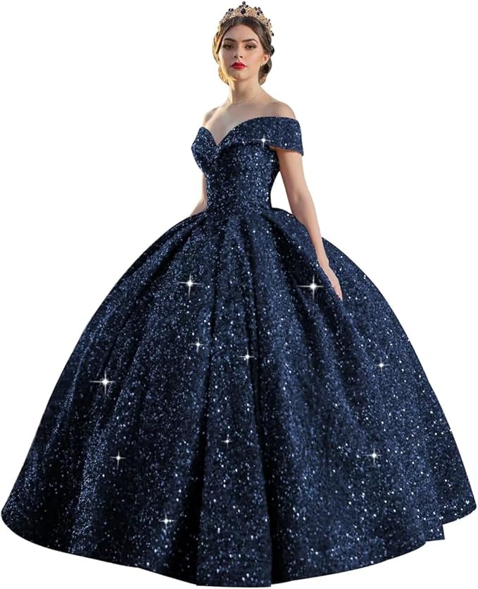 TRHTX Sparkly Sequin Quinceanera Dresses 2024 Off Shoulder Ball Gown Long A-line Sweet 16 Dresses