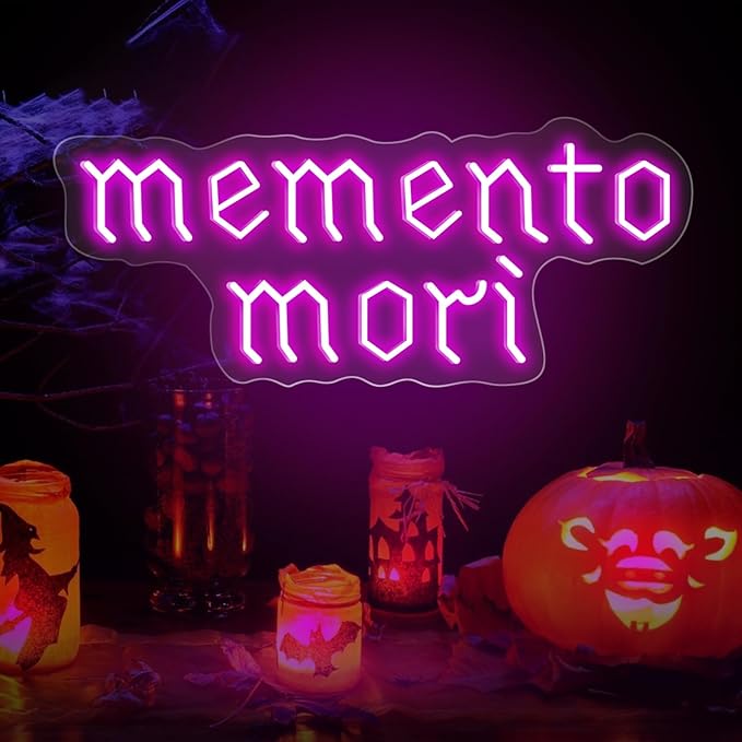 Memento Mori Neon Sign, Purple Stoic Wall Art, Gothic LED Light, Creepy Halloween Decor, Gothic Decoration, Satanic Witch Decor, 16.5"x6.7"