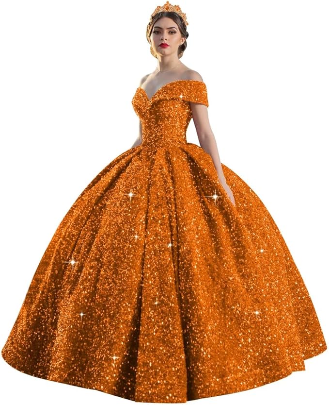 TRHTX Sparkly Sequin Quinceanera Dresses 2024 Off Shoulder Ball Gown Long A-line Sweet 16 Dresses