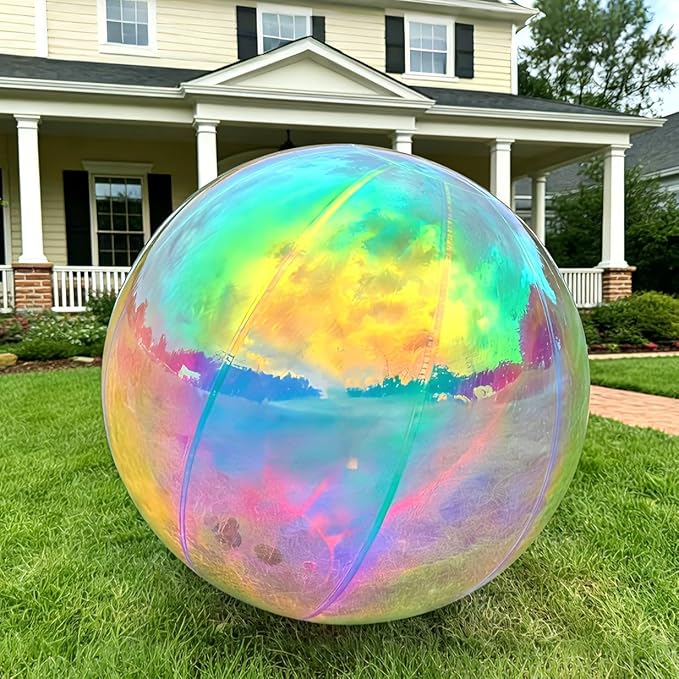 Iridescent Inflatable Mirror Ball with Air Pump, Big Shinny Mirror Balls Reusable Large PVC Disco Ball Balloon for Large Event Decoration, Party, Concerts, Stage, Wedding Decor (1 Pcs, 19.7in)