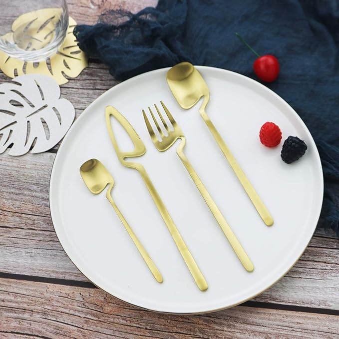 JASHII Silverware Set Satin Finish 24-Piece Stainless Steel Flatware Set Kitchen Utensil Set Service for 6 Tableware Cutlery Set Dishwasher Safe (Matte Gold)