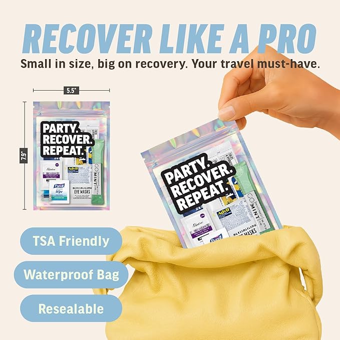 Hangover Kit – 10pc Pre-Filled Supplies Bags – Bachelorette Party Favors, Girls Weekend Gifts, 21st Birthday Ideas for Her, Wedding Recovery Essentials, Fun Trip Must-Have Party Accessories (5-Pack)