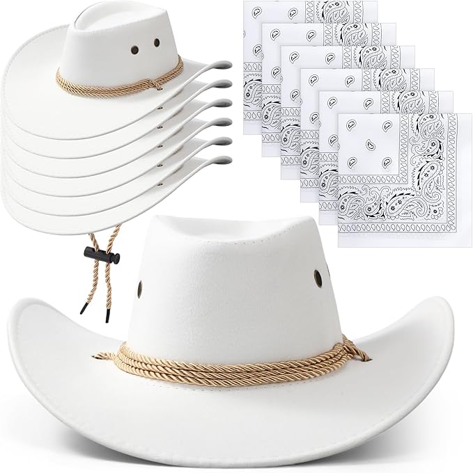 Zhanmai 12 Pcs Cowboy Hat and Bandana Cowboy Cowgirl Hats Bulk Western Party Costume Halloween Accessory