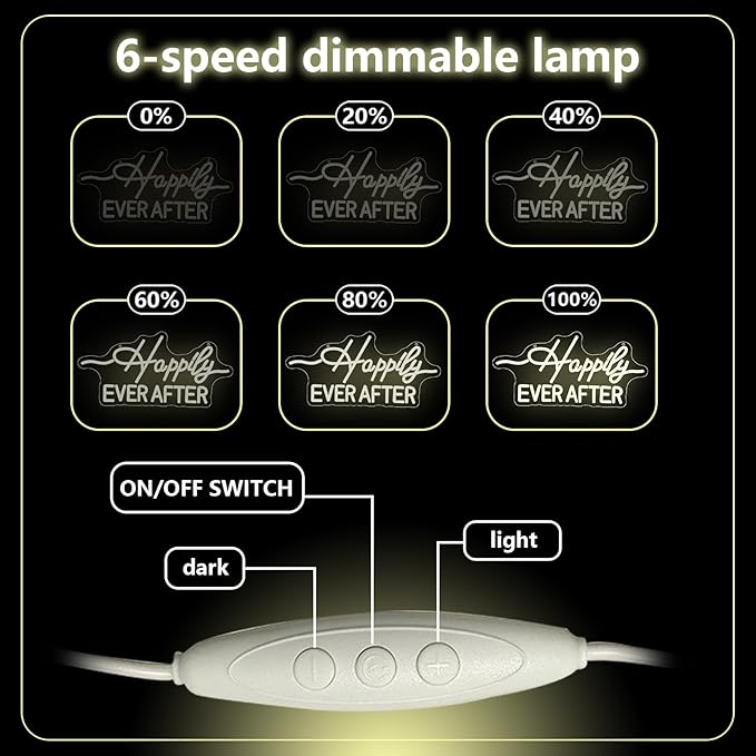 Happily Ever After LED Neon Light Sign, Wedding Neon Lights for Bachelorette Bridal Engagement Party Decoration Bridal Shower Wall Decor Valentine's Day Night Light Dimmable USB Powered(16.9"*7.9")