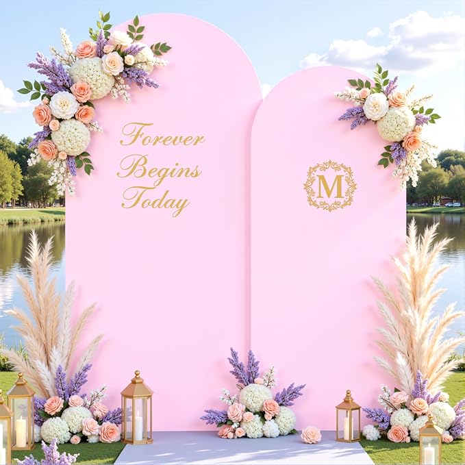 Pale Pink Photo Arch Backdrop Cover Set of 2 for Party Spandex 7.2 and 6ft Arch Covers Stretchy Backdrop Baby Shower Arch Stand Covers for Girls Birthday Wedding Bridal Shower Banquet Background