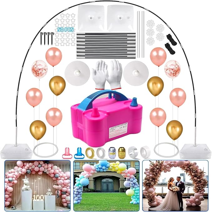 Balloon Arch Kit and Balloon Pump, 10FT Width 9FT Height Adjustable Balloon Arch Stand with NEW DESIGNED 2 Balloon Stands Water Fillable Bases for Wedding Anniversary Mother's Day Party
