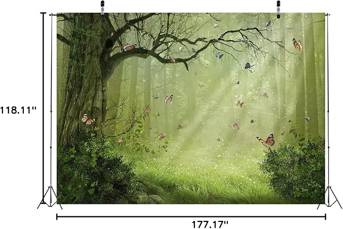 BELECO Fairy Tale Forest Backdrop 15x10ft Fabric Jungle Forest Sunsine Butterflies Background Enchanted Forest Nature Woodland Backdrop Baby Shower Birthday Party Decor Banner Kids Adults Photoshoot