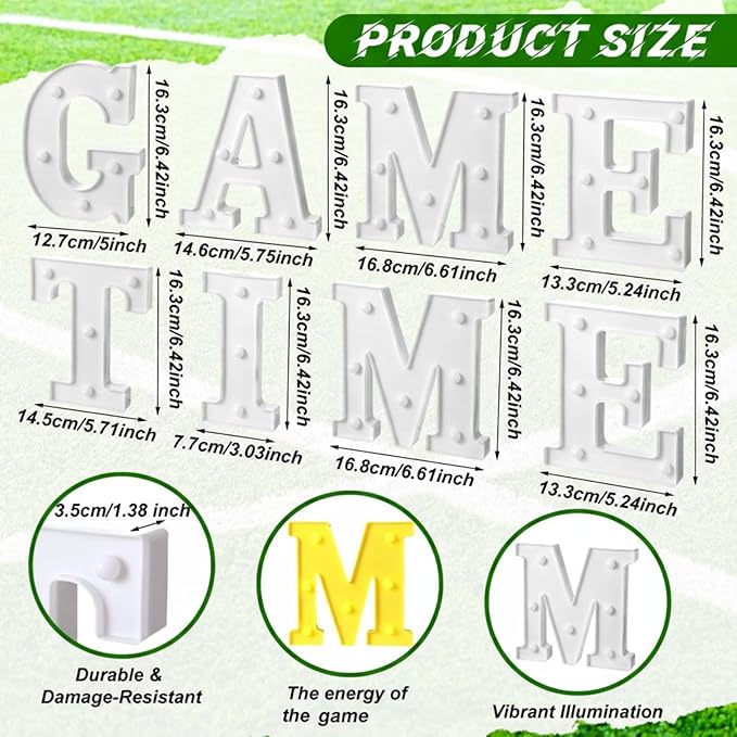 Honoson 8 Pcs Game Time Football Party Decorations Game Time LED Lights up Neon Sign Sports Football Table Decoration for Theme Birthday Gameday Tailgate Party
