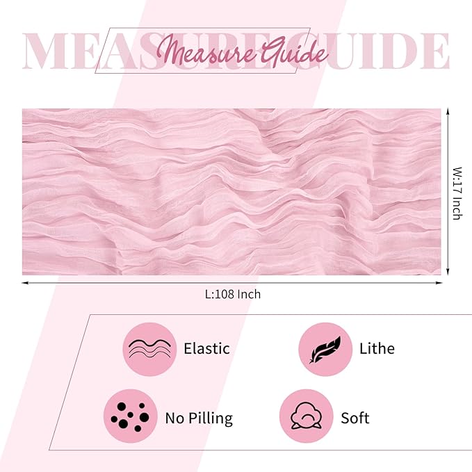 25 Pack Light Pink Cheesecloth Table Runner 17 x 108 Inch Fall Thanksgiving Boho Rustic Farmhouse Gauze Cheese Cloth Runner for Wedding Party Baby Shower Home Decor Holiday Decorations