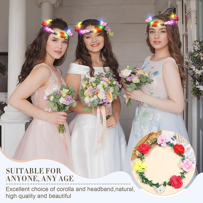 Syhood Valentines Day Gifts, 50 Pcs LED Flower Crowns Headbands, Light up Flower Crowns for Women, Glow in the Dark Headband for Wedding Birthday Mardi Gras Cosplay Princess Party Favors(Peony)