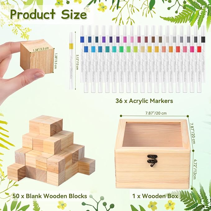 144 Pcs Baby Shower Games Sign Kit, Including 50 DIY Blank Wooden Blocks, 41 Stencils, 36 Acrylic Paint Markers, 15 Advice Cards, 1 Game Sign, 1 Storage Box for Baby Shower Games, Gender Reveal Party