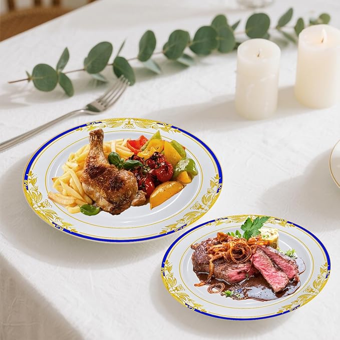 MENDENG Disposable Plastic Plates for Party, 25Pcs 10.25Inch Elegant Fancy Plastic Wedding Plates Disposable, Heavy Duty Party Dinner Plates for Dessert Appetizer