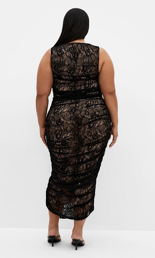 City Chic Women's Plus Size Dress - Halo Ruched Lace Midi