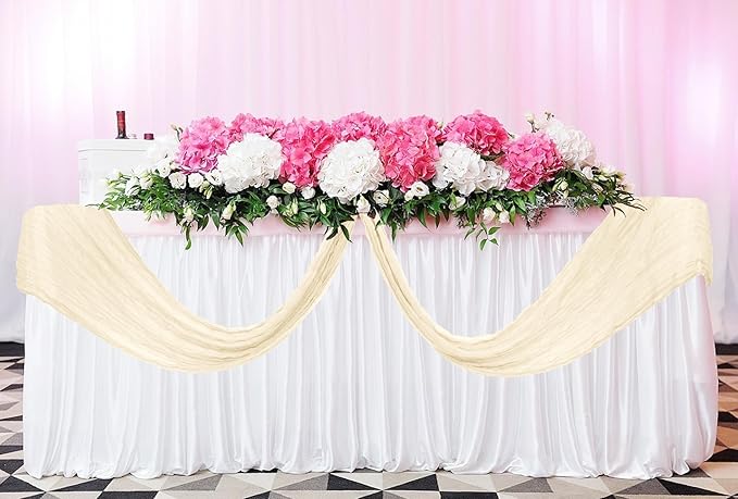 12 Pack Cheesecloth Table Runner 20 x 120 inch Cheese Cloth Table Runner Bulk,Romantic Boho Sheer Gauze Fabric Table Runners for Wedding Reception,Party,Bridal Shower Table Decor(Ivory)