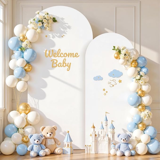 White Photo Arch Backdrop Cover Set of 2 Spandex 7.2 and 6ft White Arch Covers Stretchy Backdrop Wedding Balloon Arch Stand Covers for Birthday Party Baby Shower Bridal Shower Arches Background