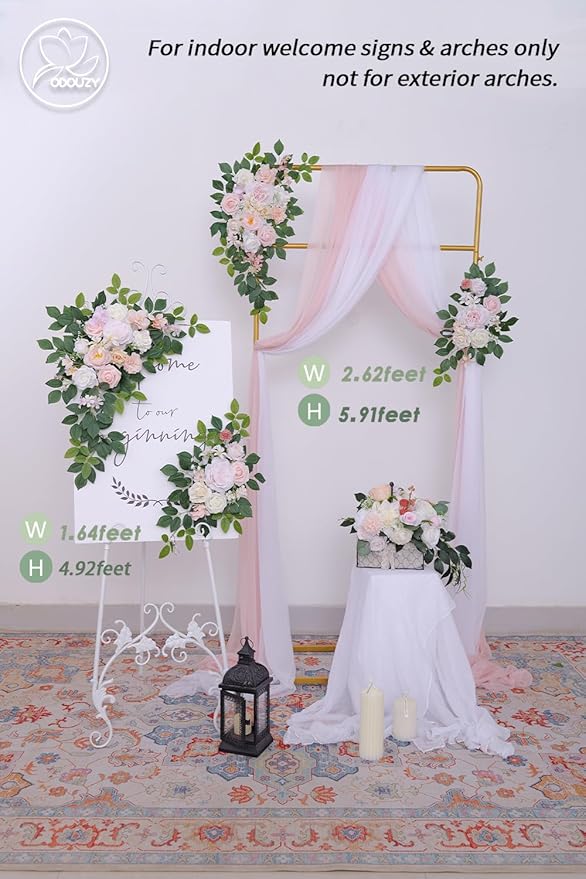 Pack of 2 Wedding Arch, Artificial Flowers, Wedding Decor，Flower Garland Be Suited to Banquet, Party, Reception Entrance Welcome Sign and Background Decoration (Light Pink)