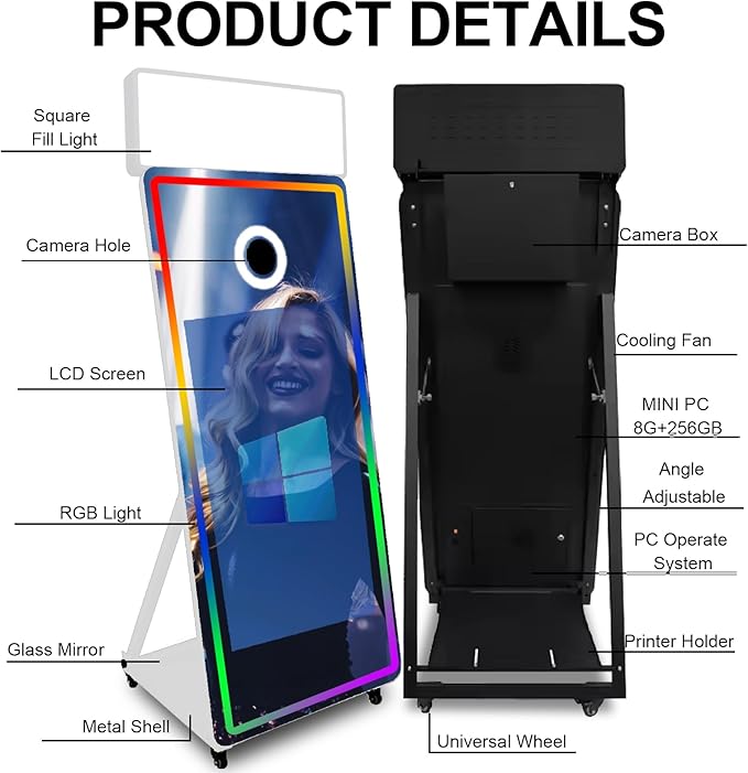 Magic Mirror Photo Booth,Mirror Photo Booth Interactive Touch Screen with Flight Case, Built-in Mini PC with Instant Print and Sharing for Event Party Wedding Rental (White, 43''Screen+Printer)