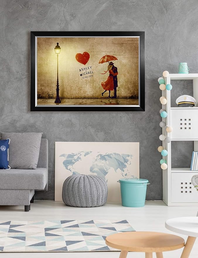IPIC - Our First Kiss Personalized Framed Artwork for Romantic Anniversary and Wedding gifts; Picture size: 30x20, Framed Size: 33x23
