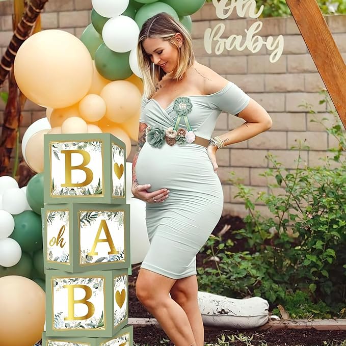 Sage Green 172pcs Gender Neutral Baby Shower Decorations - Boho Greenery Party Supplies with Oh Baby Backdrop, Tablecloth, Balloons, BABY Box, Welcome Banner