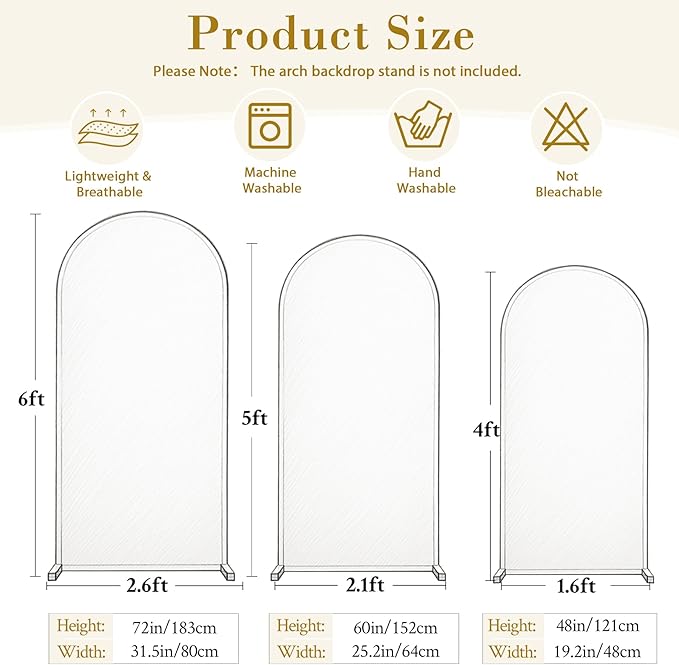 Ivory Arch Covers 3 Set - 4FT, 5FT, 6FT Ivory Arch Backdrop Cover Spandex Wedding Arch Stand Covers for Bridal Shower Wedding Baby Shower Birthday Party Ceremony Banquet Photo Background Decorations