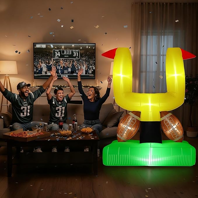 Bencailor 71 Inch Giant Football Party Decoration Jumbo Inflatable Football with Tee Set for Game Large Blow up Footballs for Sport Birthday Party Indoor Outdoor Lawn Yard Decor