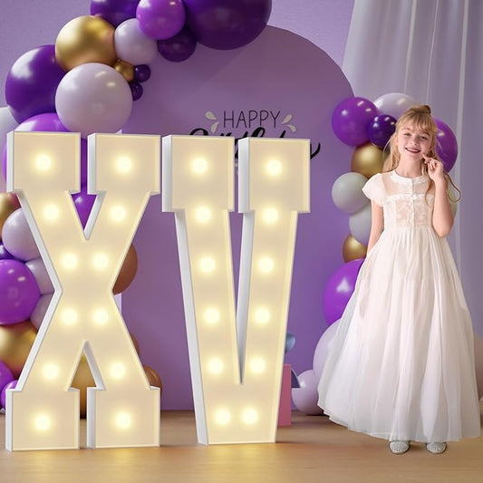 Marquee Numbers 15th-Birthday Large Decorations: 4ft Light Up Letters XV Birthday Sign for Boy Girl Quinceanera Anniversary Mosaic Party Decor Backdrop Big Foam Board Letter XV