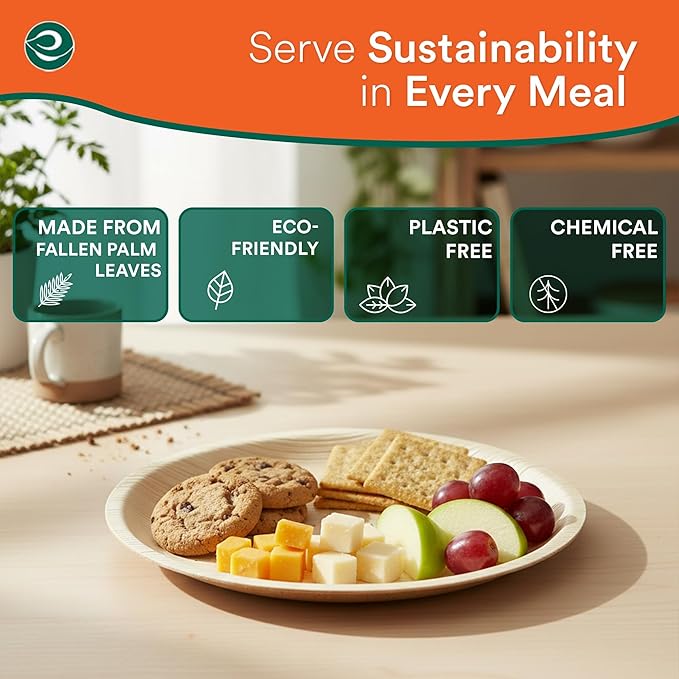 ECO SOUL Palm Leaf Plates 6" Round (100 Count) - Disposable, Eco-Friendly, Biodegradable Bamboo Appetizer Plates - Perfect Dinnerware for Parties, Weddings, Events & Holidays